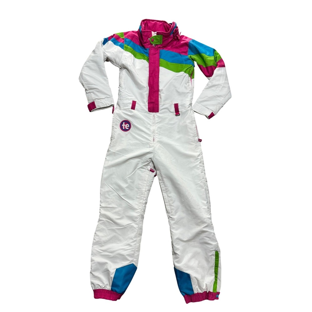 Tipsy Elves Womens Retro Colorblock Ski Suit White Pink Blue Green Small